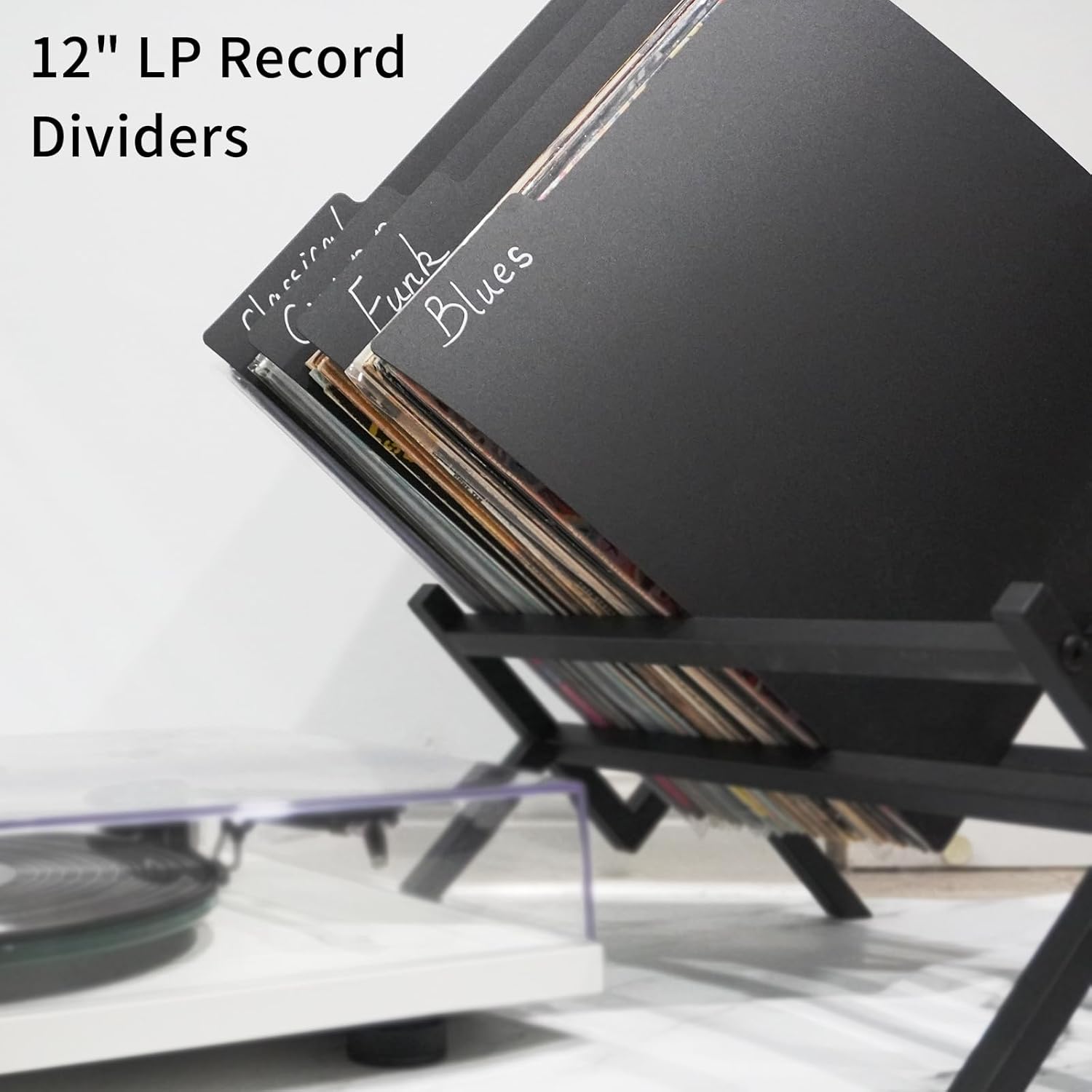 12.9 Inches 25 PCS Vinyl Record Dividers Black Hard PP Material Category Tab Double-Side Plastic Record Guides for LP, Album Crate, Bookshelf Organizer
