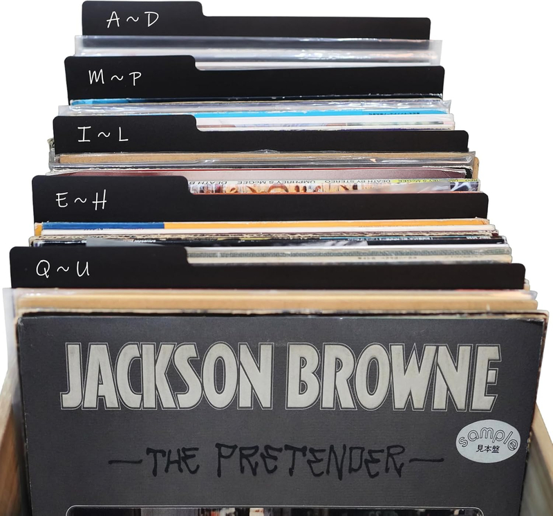 12.9 Inches 15 PCS Vinyl Record Dividers Black Hard PP Material Category Tab Double-Side Plastic Record Guides for LP, Album Crate, Bookshelf Organizer