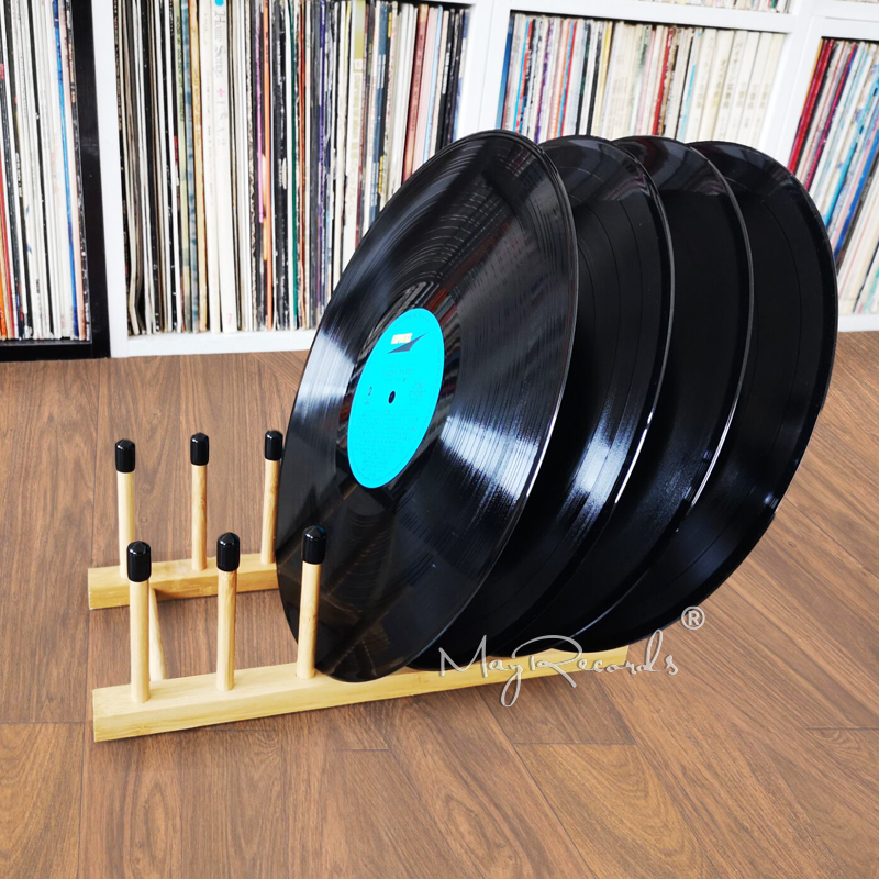 Record Vinyl Drying Rack Bamboo Storage Rack for LP Record