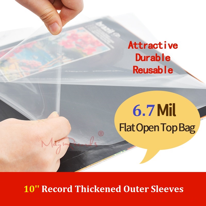25 Flat Open Top Bag 6.7Mil Plastic Vinyl Record Outer Sleeves for 10'' Record